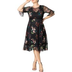 Kiyonna Black Floral Midi Dress